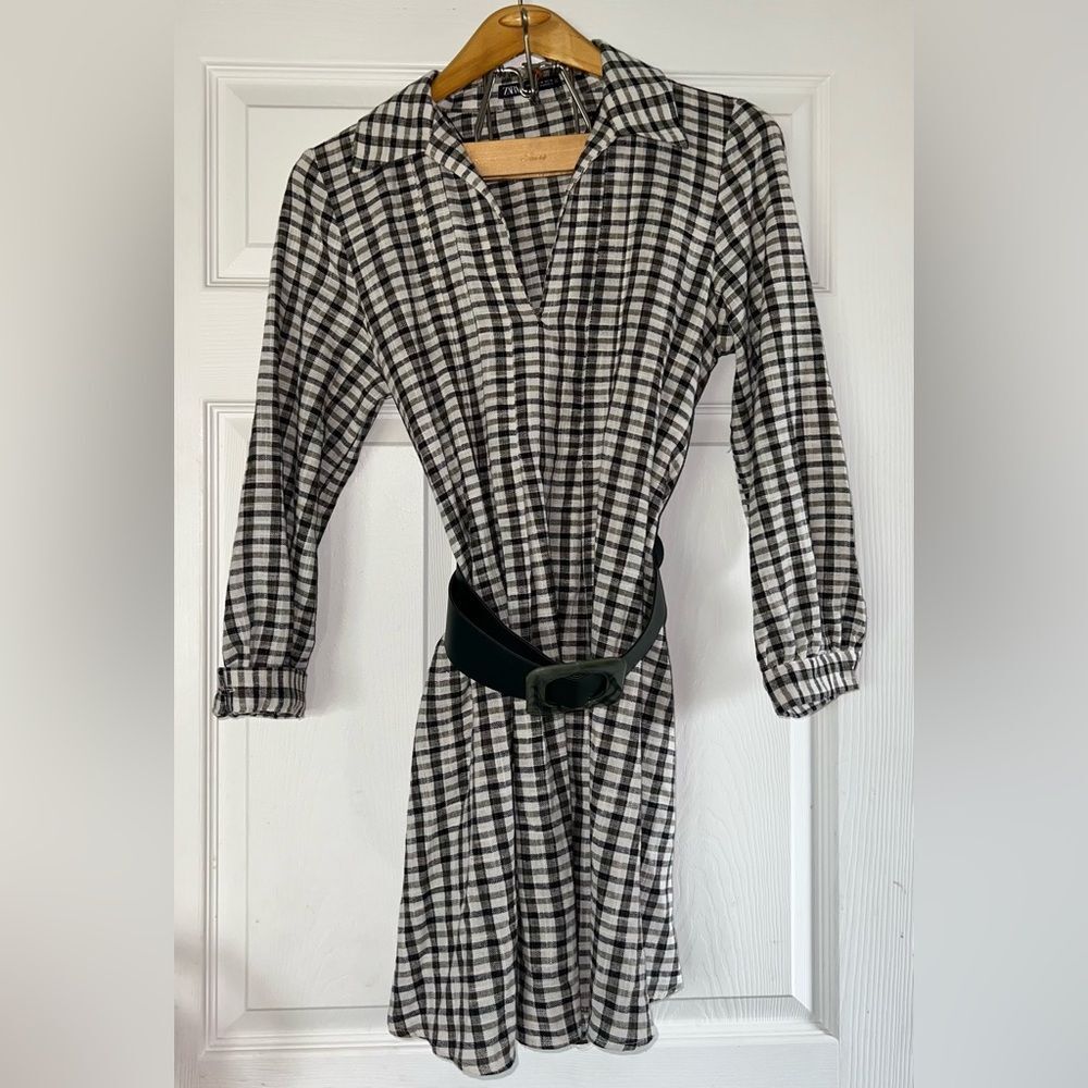 Zara Green & Black plaid Belted Dress Size M EUC academia preppy holiday